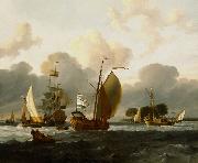 Ludolf Bakhuizen A Dutch Yacht Before the Wind in a Harbour oil painting